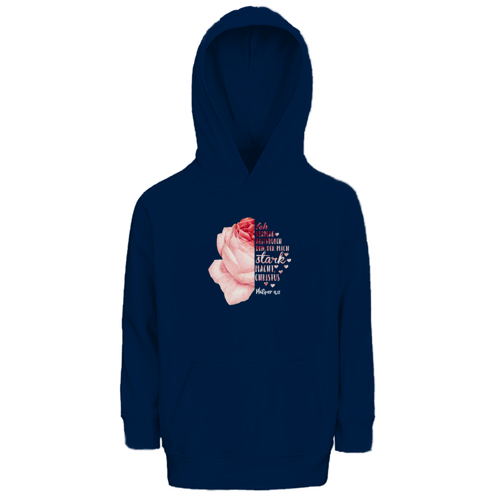 Ich bin stark durch Christus Philipper 4,13 Rose Kinder Premium Bio Hoodie