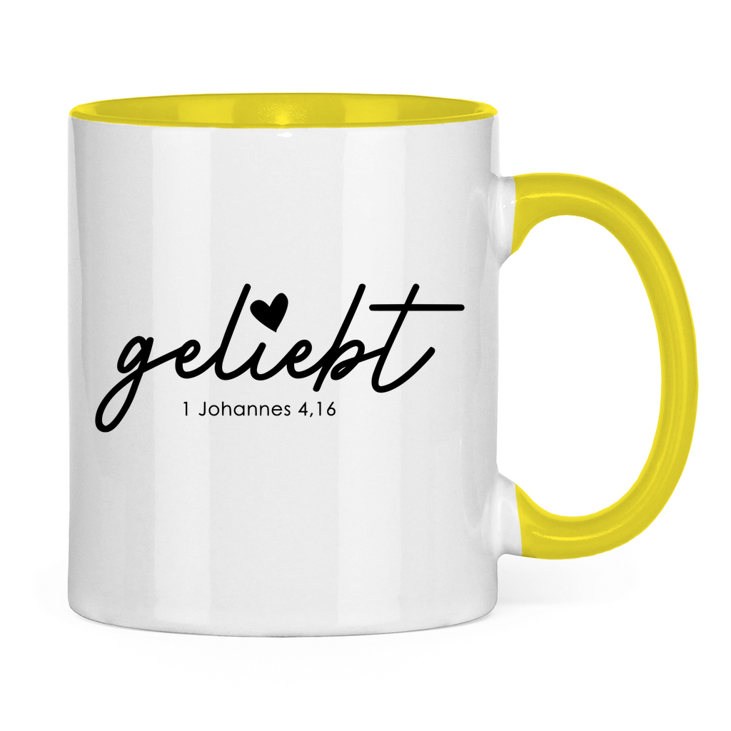 Tasse zweifarbig Geliebt Johannes 4,16 Schwarz