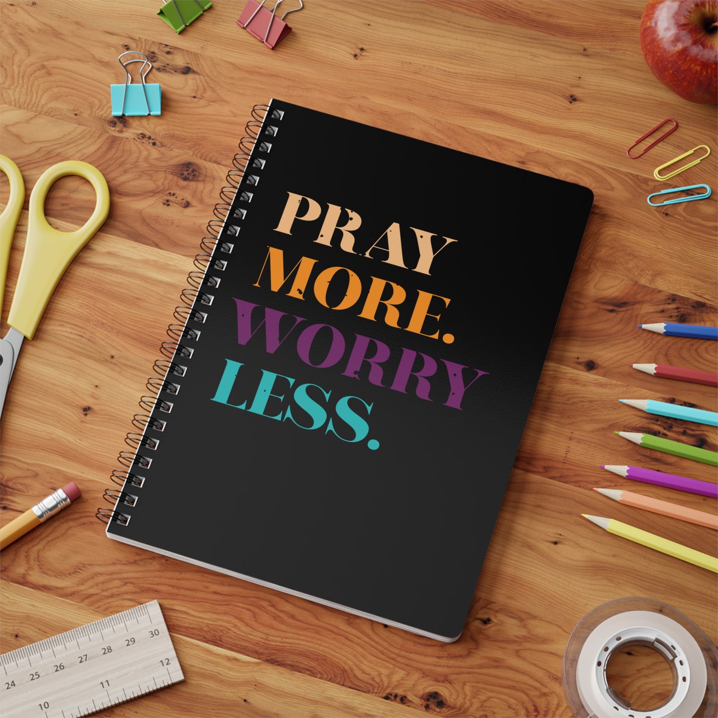 Pray More Worry Less | Christliches Notizbuch Schwarz | Christliche Geschenke | Gesegnet