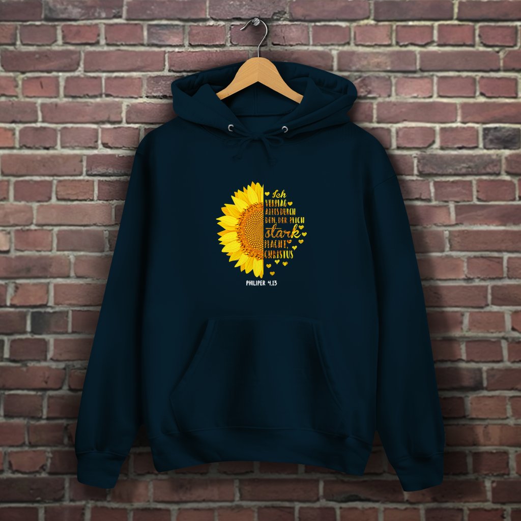 Ich bin stark durch Christus Philipper 4,13 Sonnenblume - Christlicher Damen Hoodie