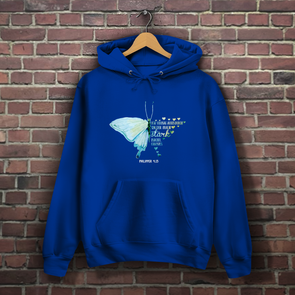 Ich bin stark durch Christus Philipper 4,13 Schmetterling - Christlicher Damen Hoodie