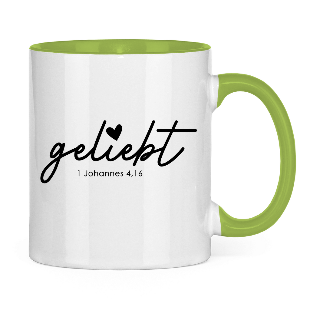 Tasse zweifarbig Geliebt Johannes 4,16 Schwarz