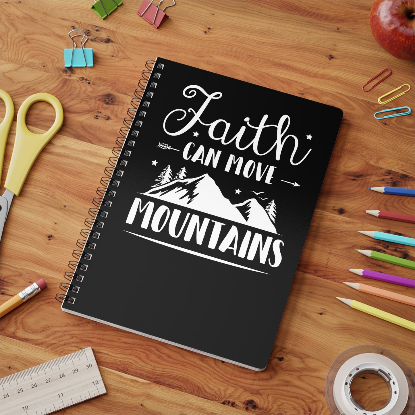 Faith Can Move Mountains | Christliches Notizbuch Schwarz | Christliche Geschenke | Gesegnet