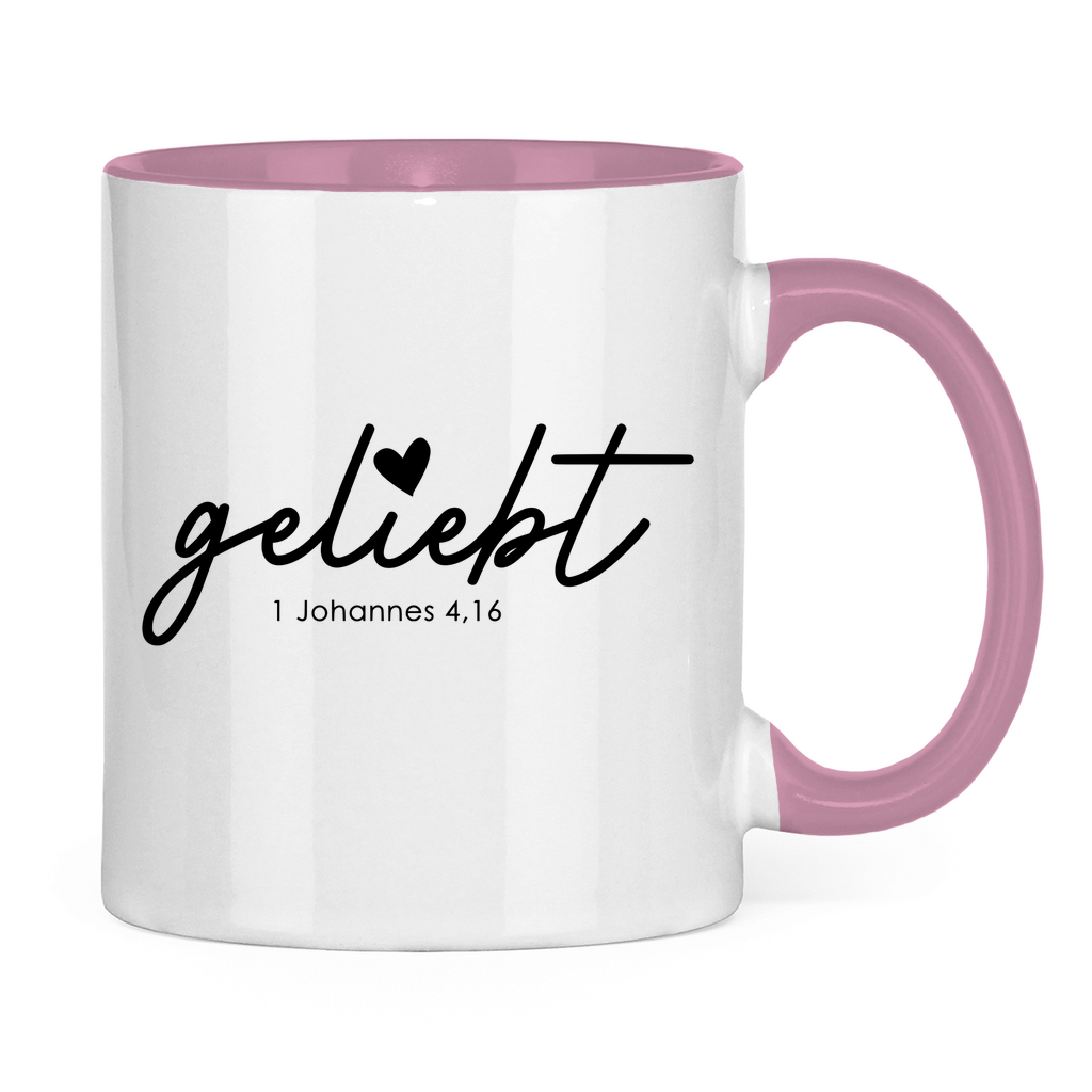 Tasse zweifarbig Geliebt Johannes 4,16 Schwarz