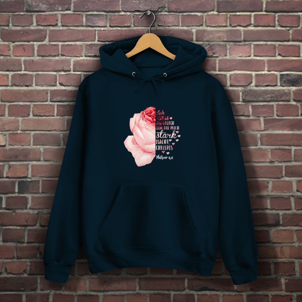 Ich bin stark durch Christus Philipper 4,13 Rose - Christlicher Damen Hoodie