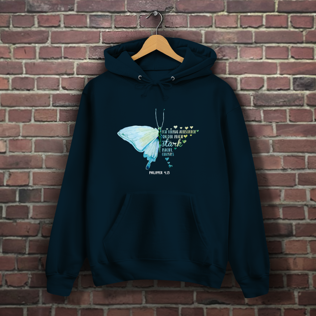 Ich bin stark durch Christus Philipper 4,13 Schmetterling - Christlicher Damen Hoodie