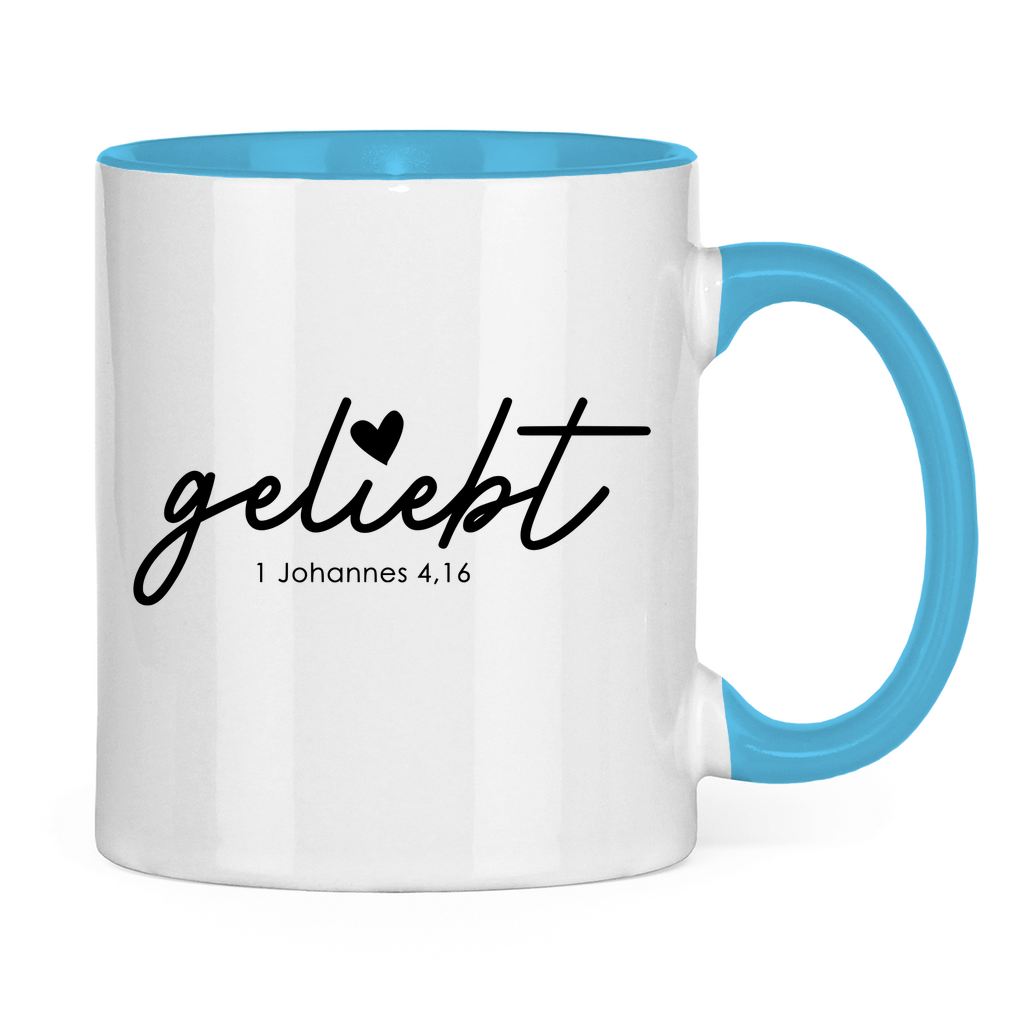 Tasse zweifarbig Geliebt Johannes 4,16 Schwarz