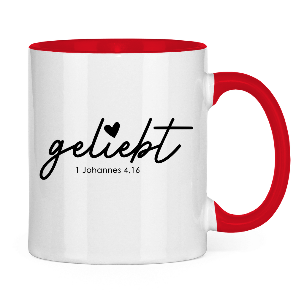 Tasse zweifarbig Geliebt Johannes 4,16 Schwarz