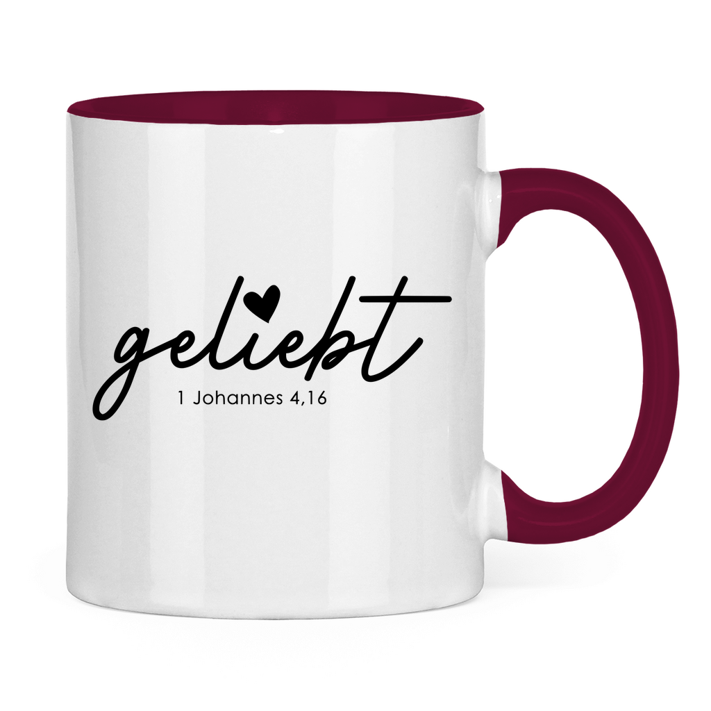 Tasse zweifarbig Geliebt Johannes 4,16 Schwarz