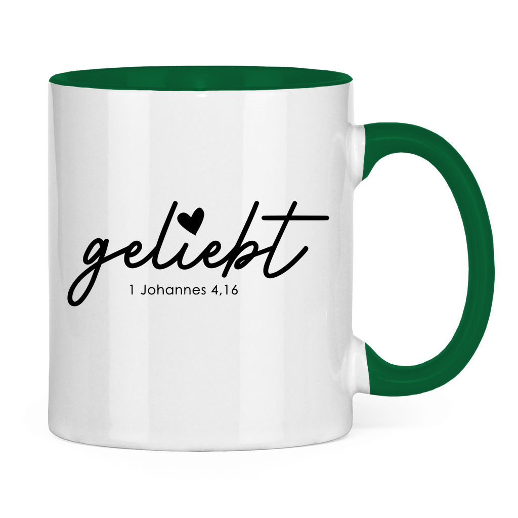 Tasse zweifarbig Geliebt Johannes 4,16 Schwarz