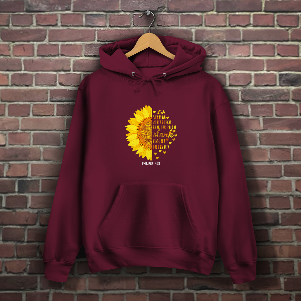 Ich bin stark durch Christus Philipper 4,13 Sonnenblume - Christlicher Damen Hoodie