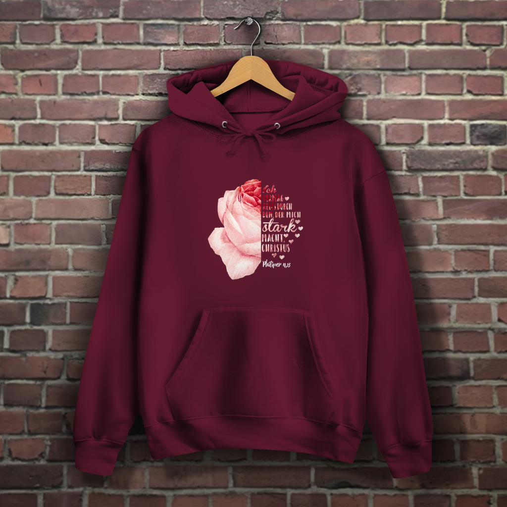 Ich bin stark durch Christus Philipper 4,13 Rose - Christlicher Damen Hoodie