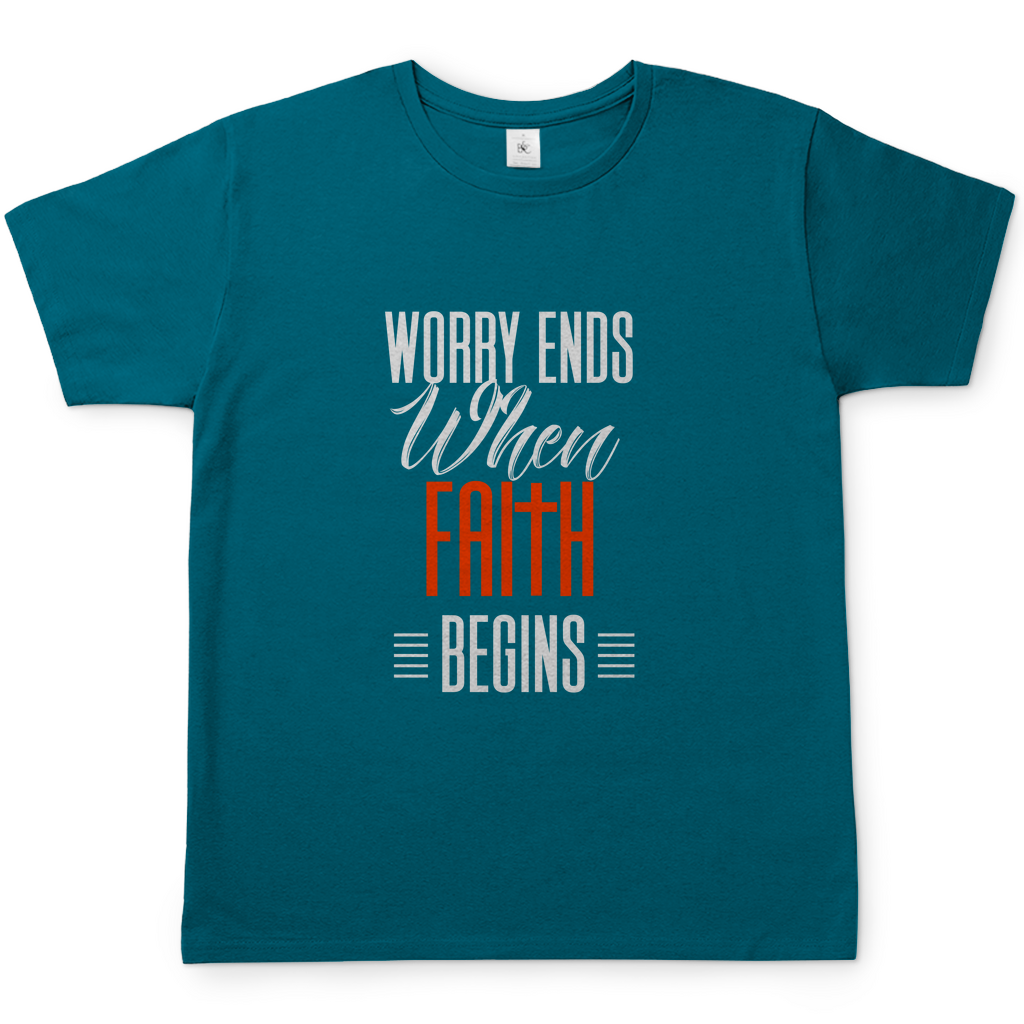 Worry Ends When Faith Begins christliches Herren T-Shirt