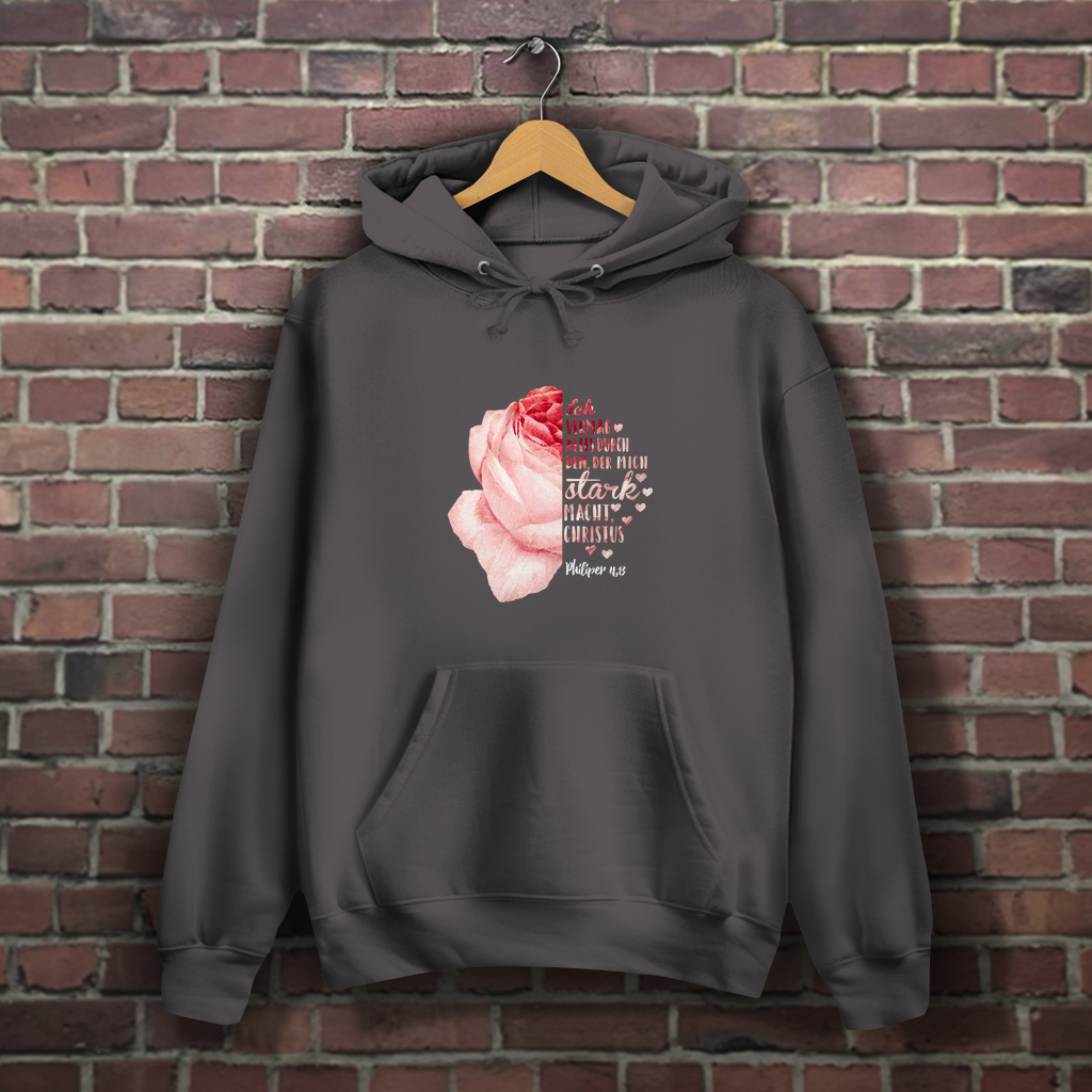 Ich bin stark durch Christus Philipper 4,13 Rose - Christlicher Damen Hoodie
