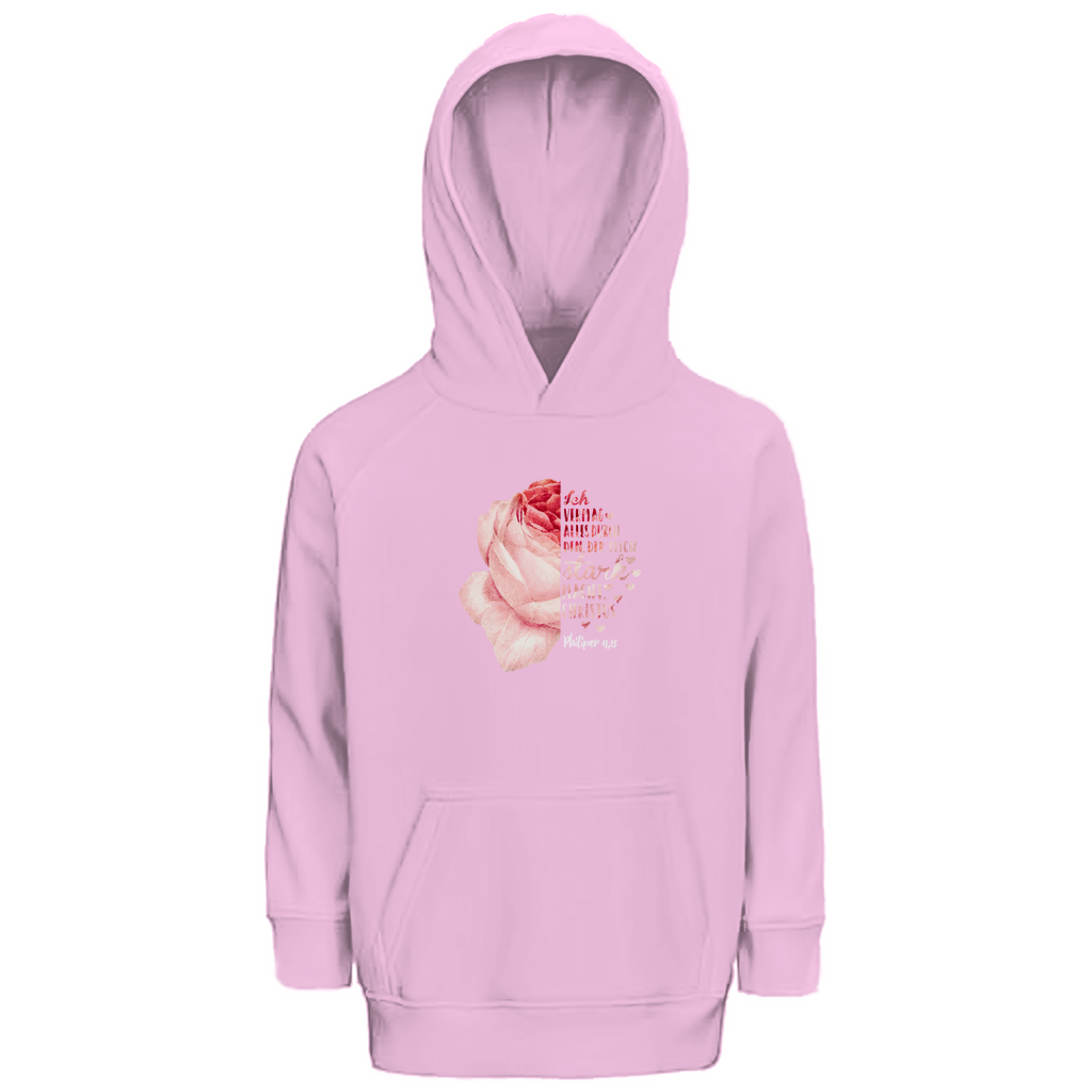 Ich bin stark durch Christus Philipper 4,13 Rose Kinder Premium Bio Hoodie