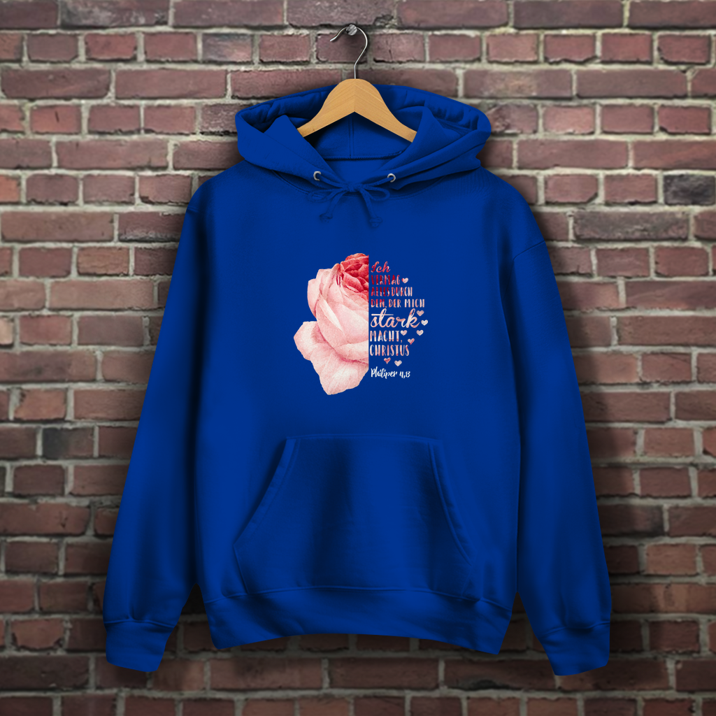 Ich bin stark durch Christus Philipper 4,13 Rose - Christlicher Damen Hoodie