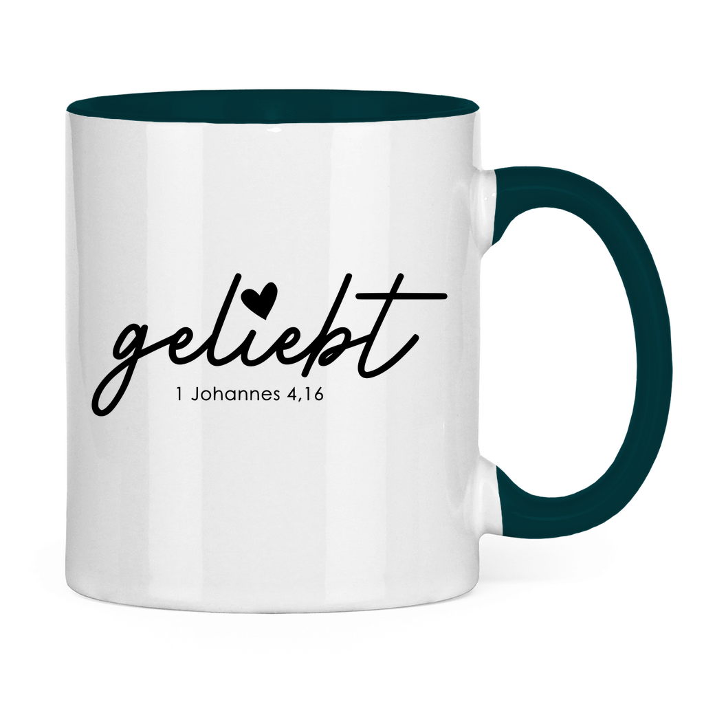 Tasse zweifarbig Geliebt Johannes 4,16 Schwarz