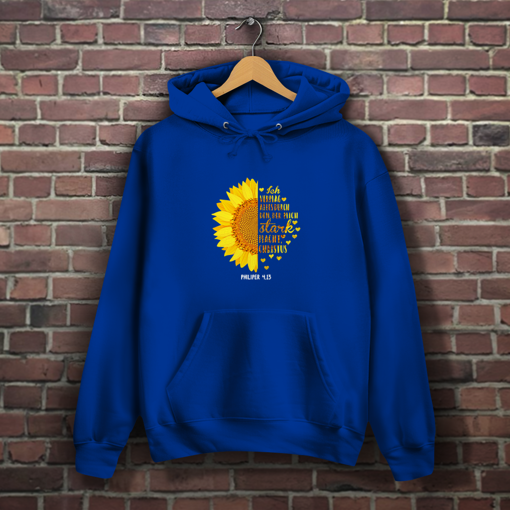 Ich bin stark durch Christus Philipper 4,13 Sonnenblume - Christlicher Damen Hoodie