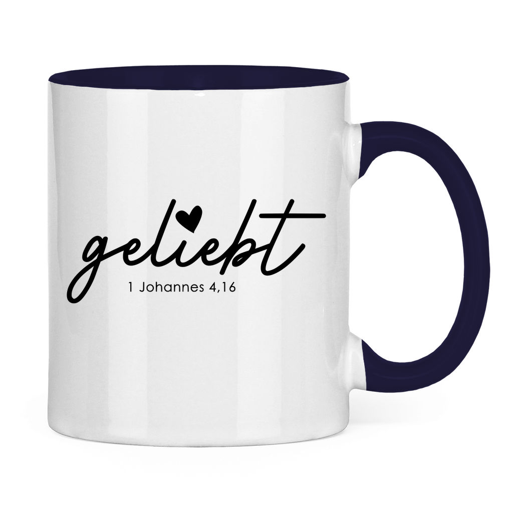 Tasse zweifarbig Geliebt Johannes 4,16 Schwarz