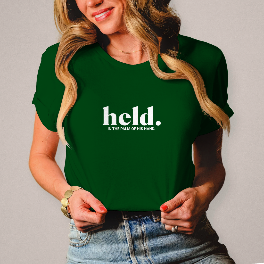 Held in the palm of his hand christliches Damen T-Shirt