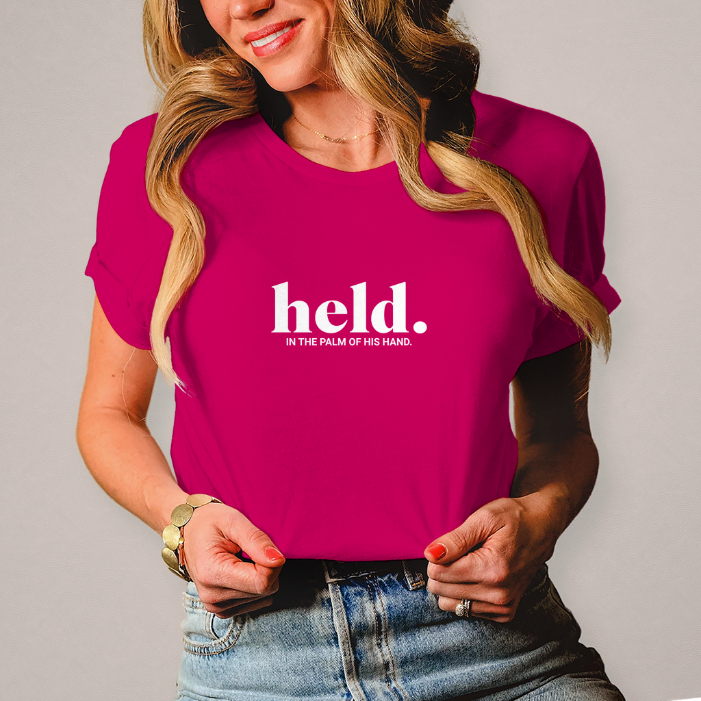 Held in the palm of his hand christliches Damen T-Shirt