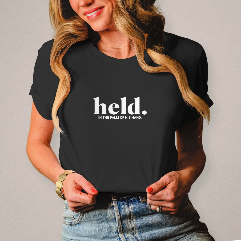 Held in the palm of his hand christliches Damen T-Shirt