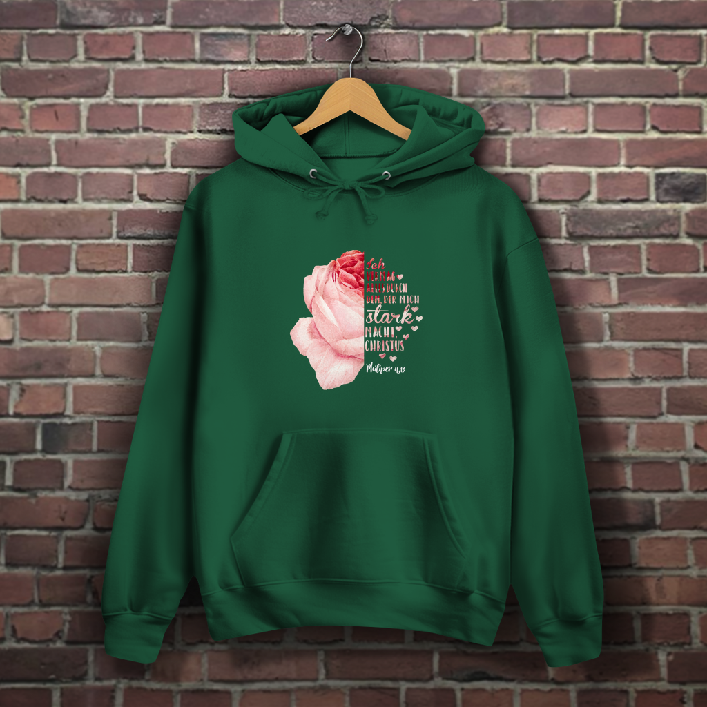 Ich bin stark durch Christus Philipper 4,13 Rose - Christlicher Damen Hoodie