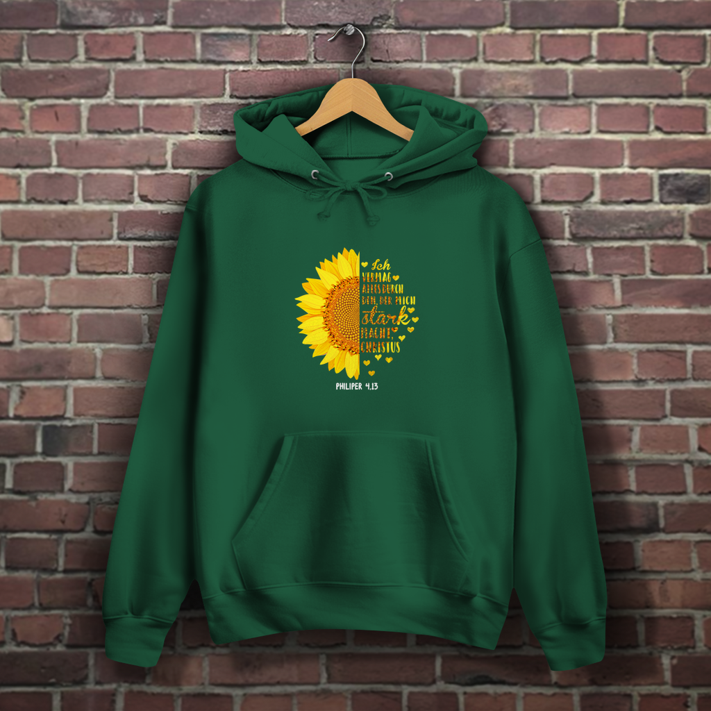 Ich bin stark durch Christus Philipper 4,13 Sonnenblume - Christlicher Damen Hoodie