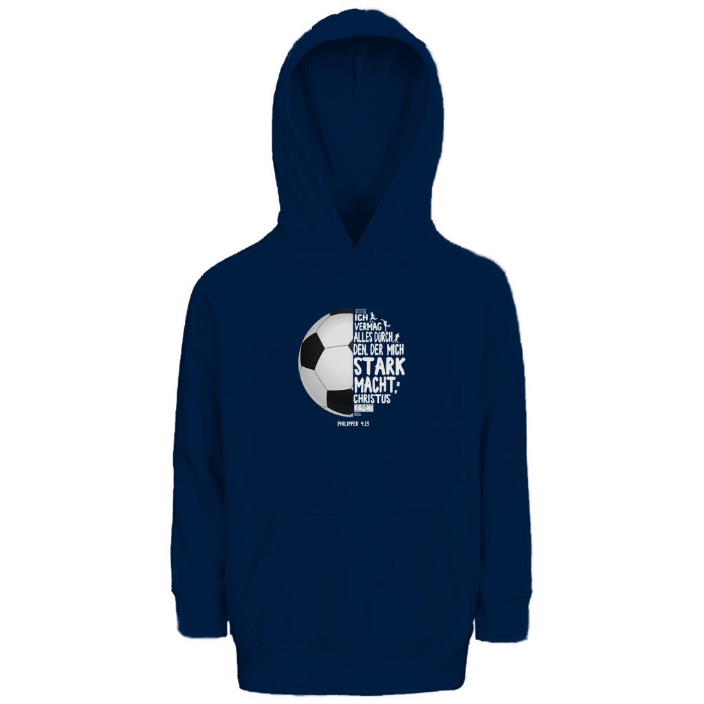 Ich bin stark durch Christus Philipper 4,13 Fußball Kinder Premium Bio Hoodie