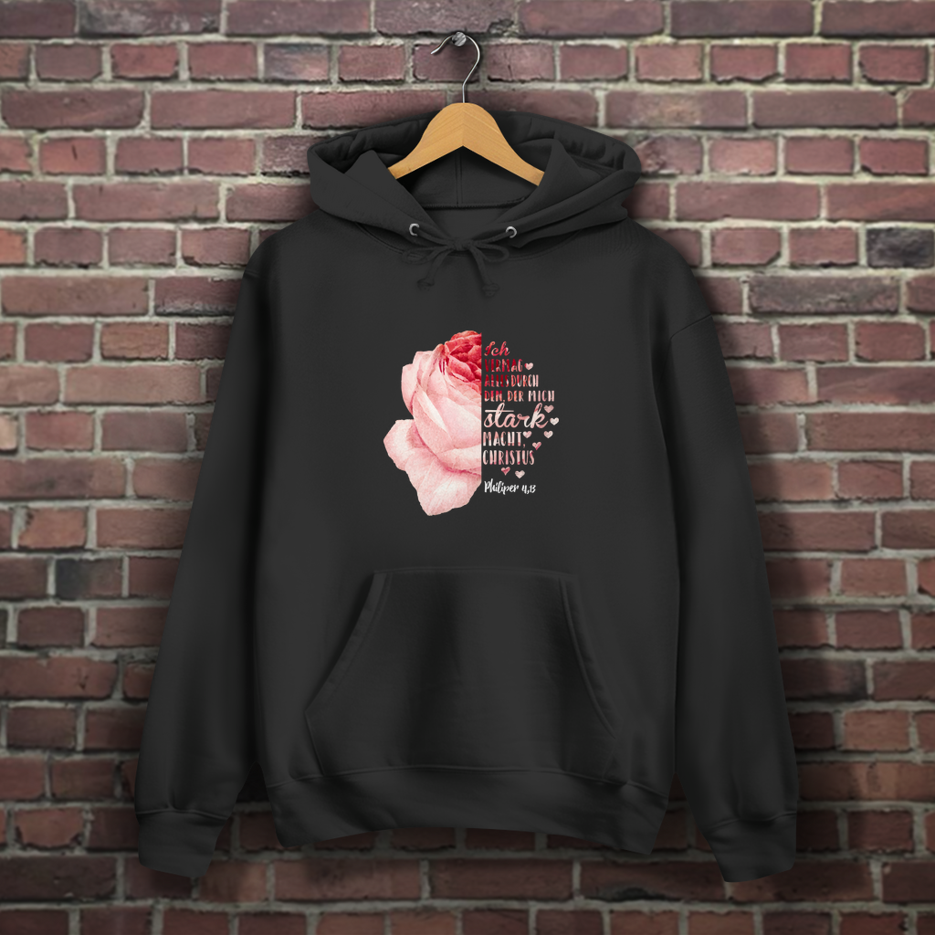 Ich bin stark durch Christus Philipper 4,13 Rose - Christlicher Damen Hoodie