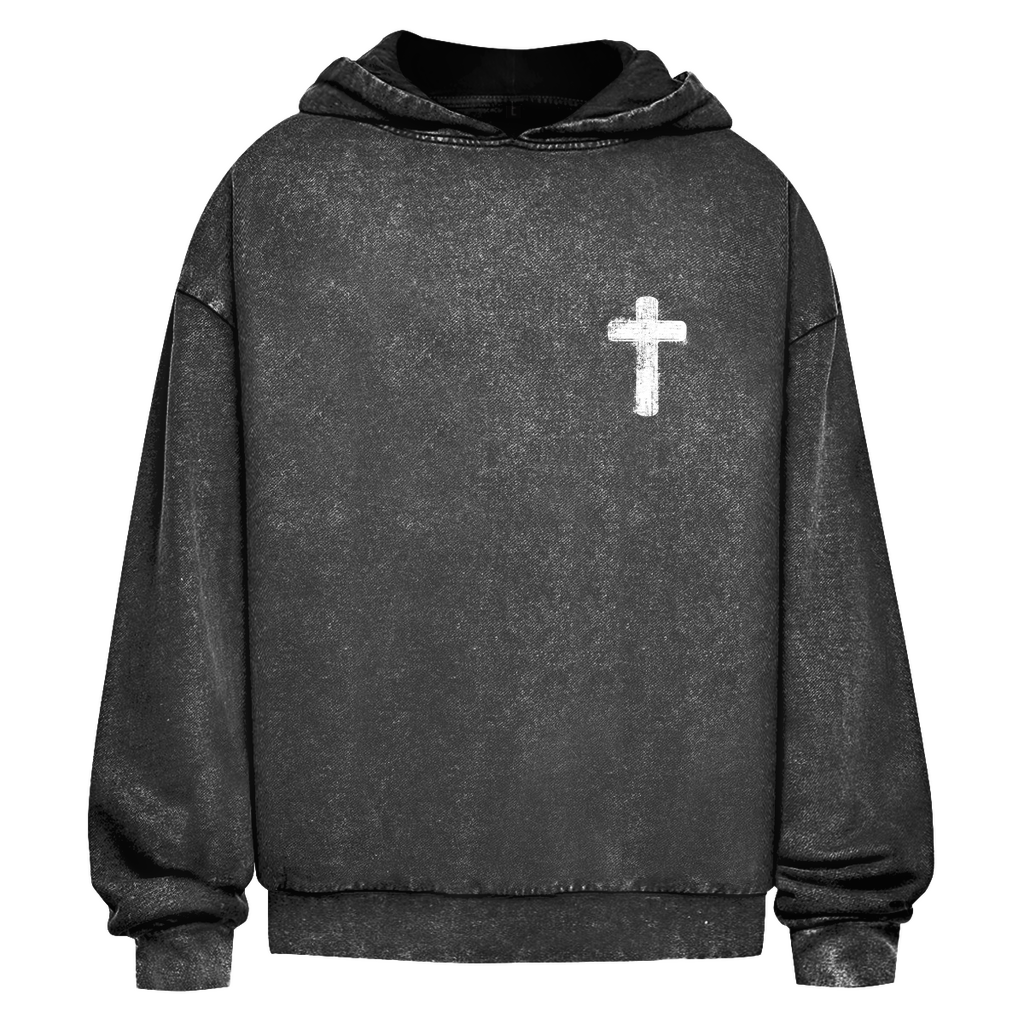 Oversize Washed Hoodie Cross Front