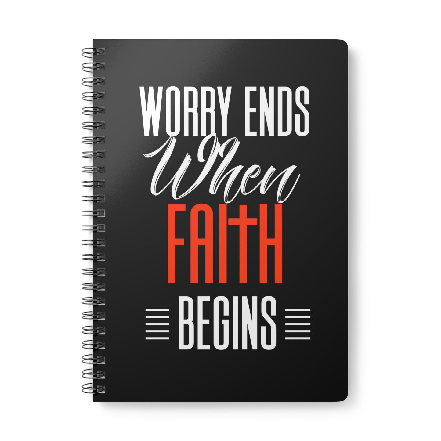 Worry Ends When Faith Begins | Christliches Notizbuch Schwarz | Christliche Geschenke | Gesegnet