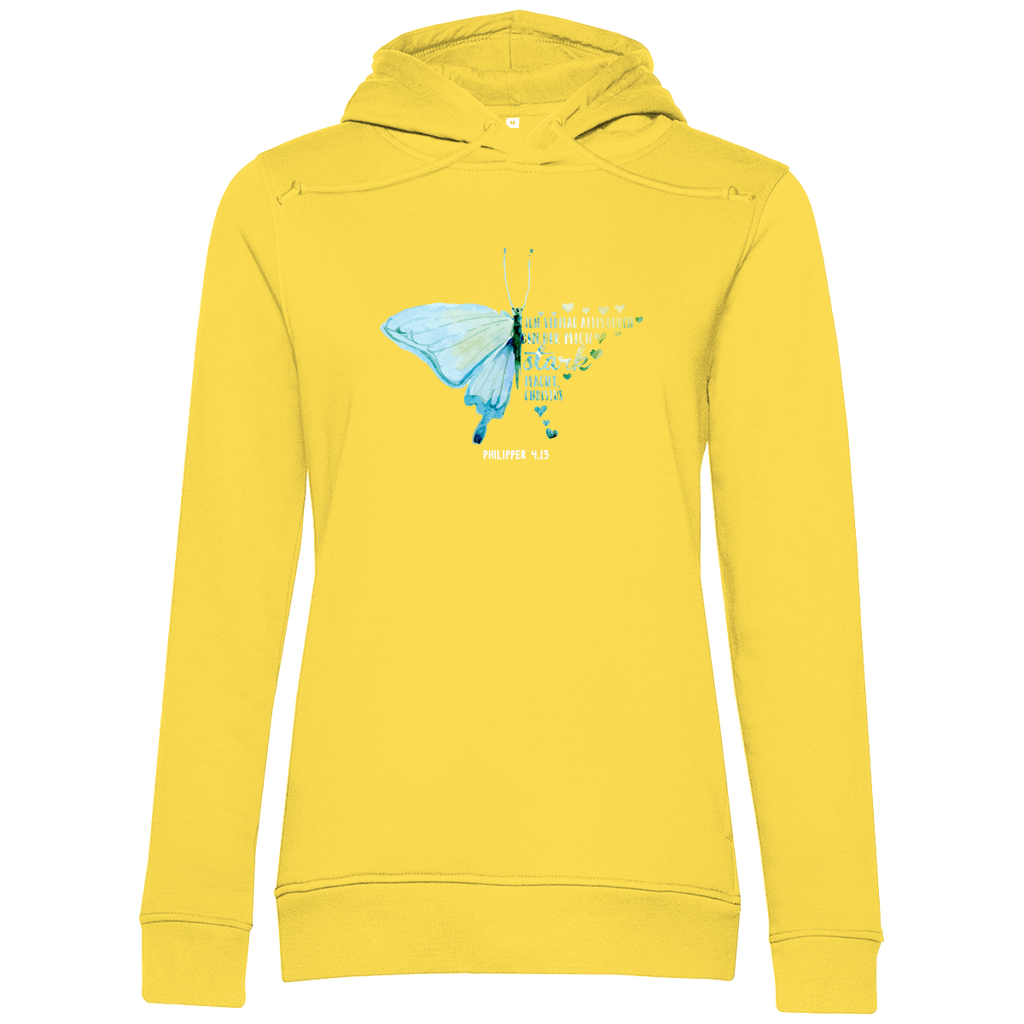 Ich bin stark durch Christus Philipper 4,13 Schmetterling Damen Premium Bio Hoodie