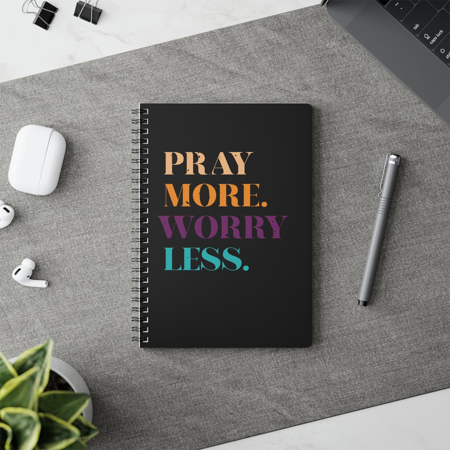 Pray More Worry Less | Christliches Notizbuch Schwarz | Christliche Geschenke | Gesegnet