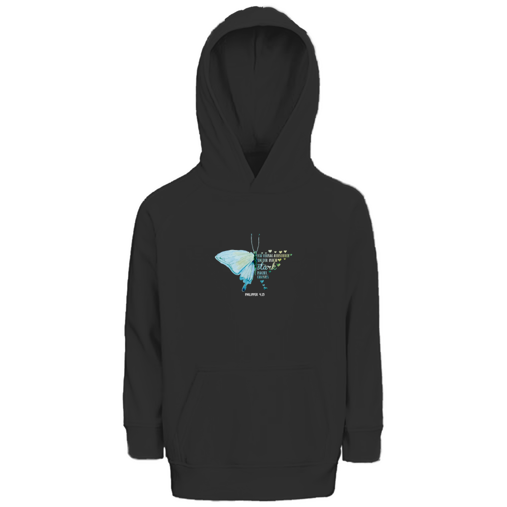 Ich bin stark durch Christus Philipper 4,13 Schmetterling Kinder Premium Bio Hoodie