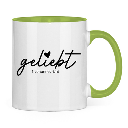 Tasse zweifarbig Geliebt Johannes 4,16 Schwarz