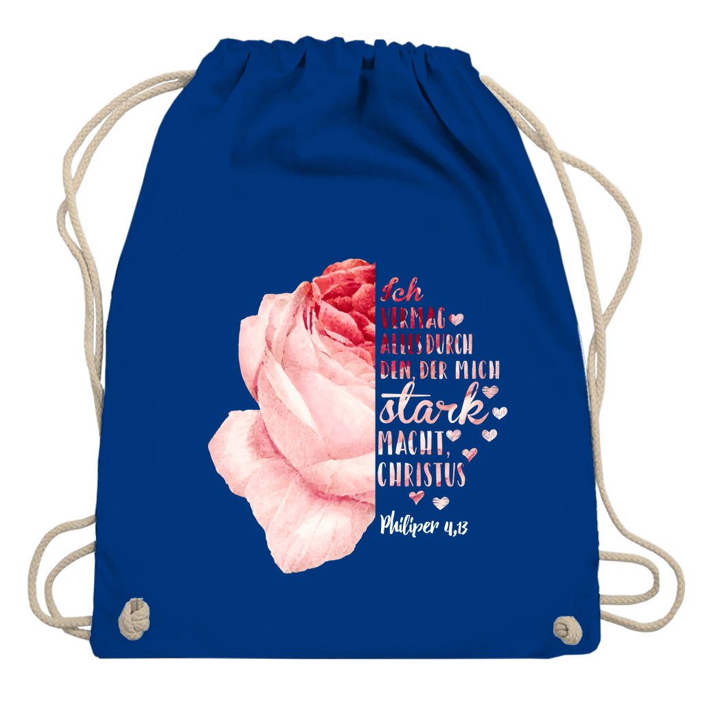 Ich bin stark durch Christus Philipper 4,13 Rose christlicher Turnbeutel