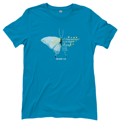 Ich bin stark durch Christus Philipper 4,13 Schmetterling Damen T-Shirt