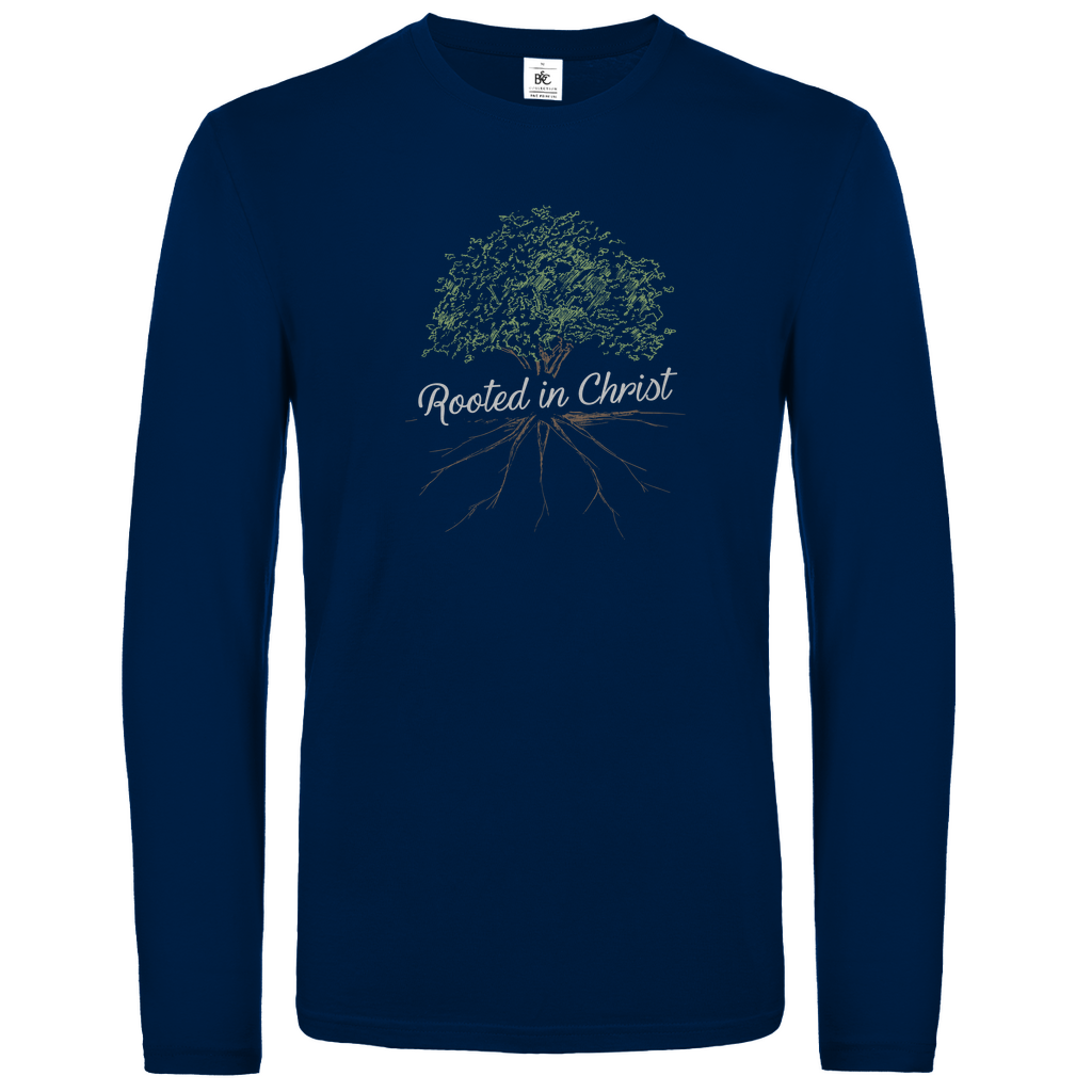 Rooted in Christ christliches Unisex Langarmshirt