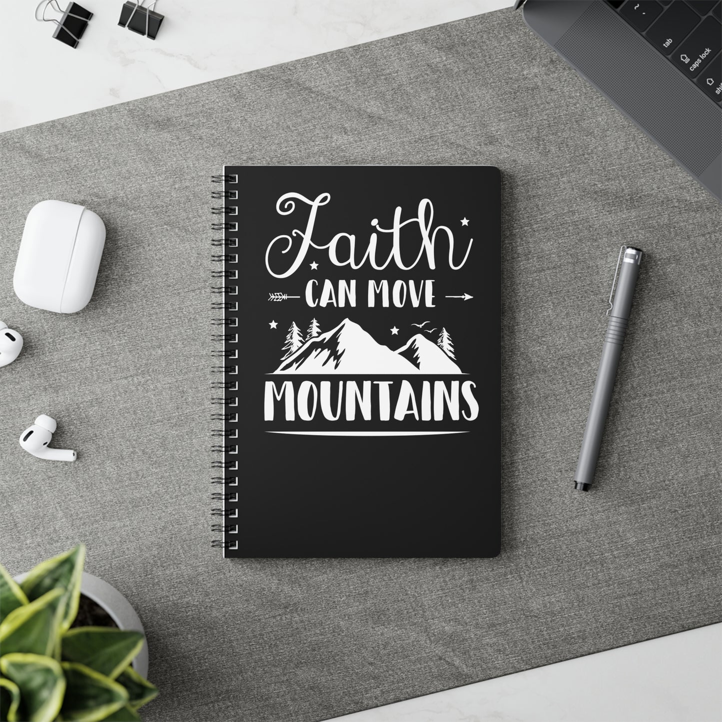 Faith Can Move Mountains | Christliches Notizbuch Schwarz | Christliche Geschenke | Gesegnet