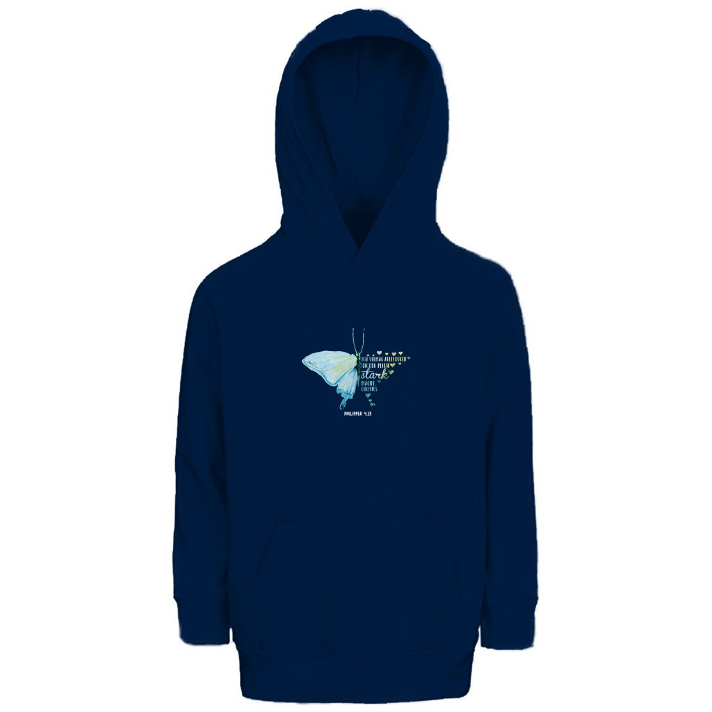 Ich bin stark durch Christus Philipper 4,13 Schmetterling Kinder Premium Bio Hoodie