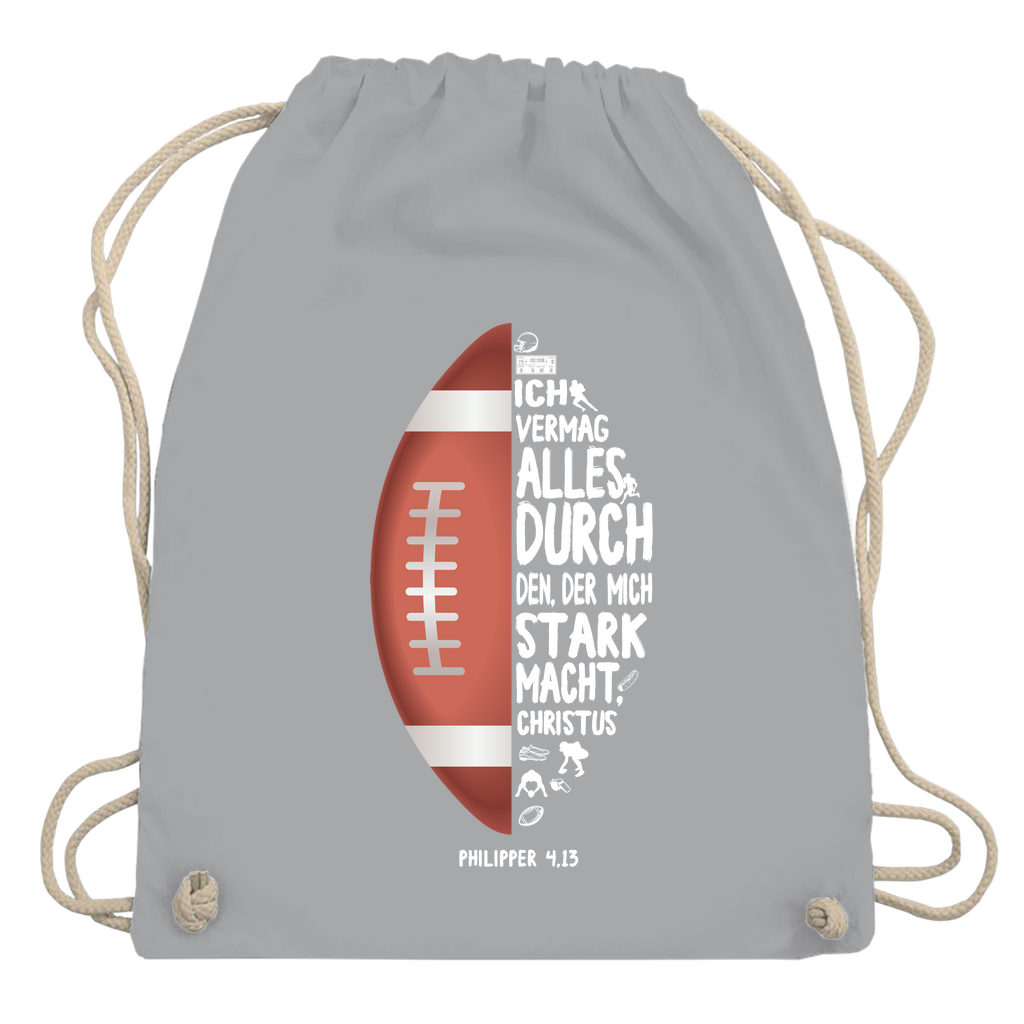 Ich bin stark durch Christus Philipper 4,13 American Football christlicher Turnbeutel