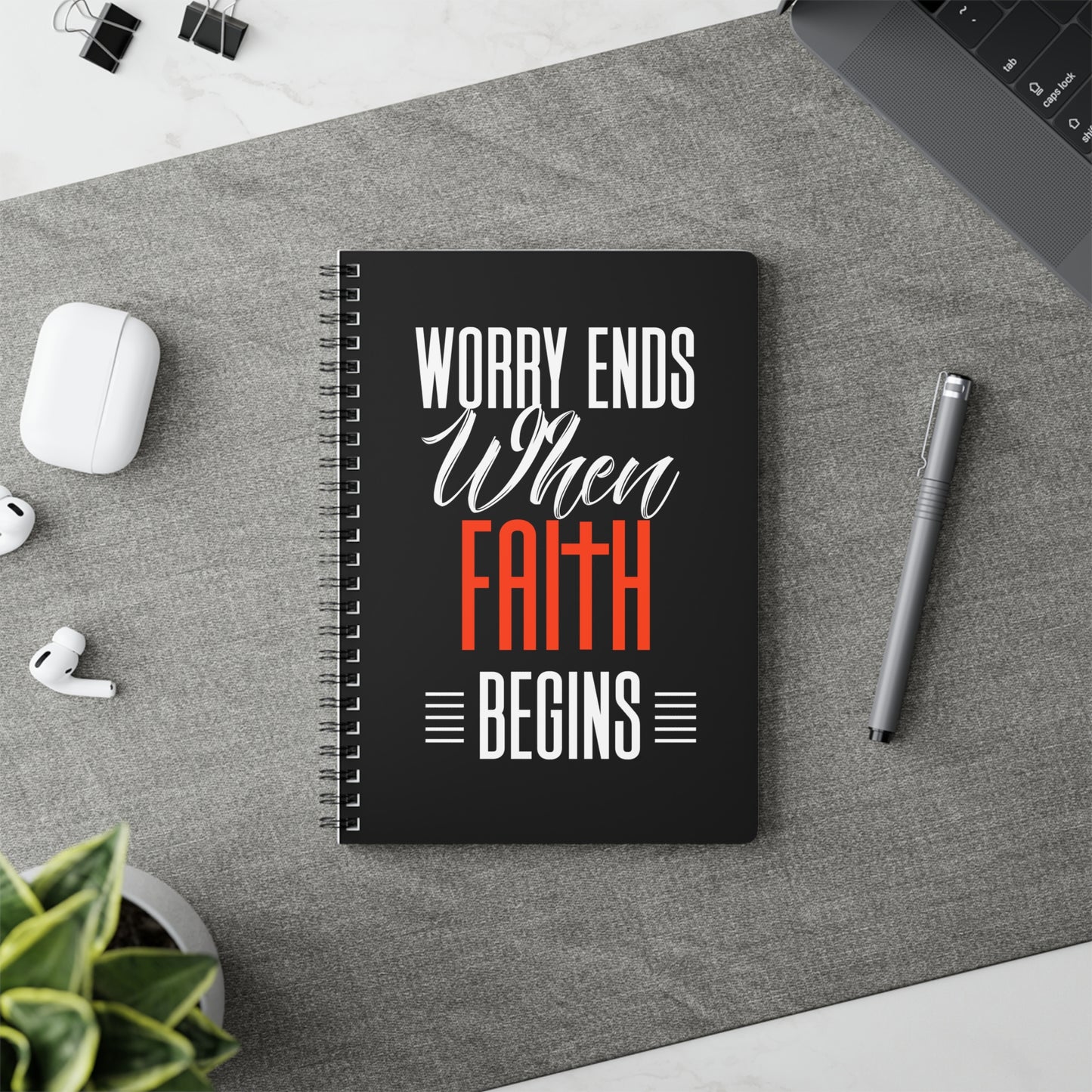 Worry Ends When Faith Begins | Christliches Notizbuch Schwarz | Christliche Geschenke | Gesegnet