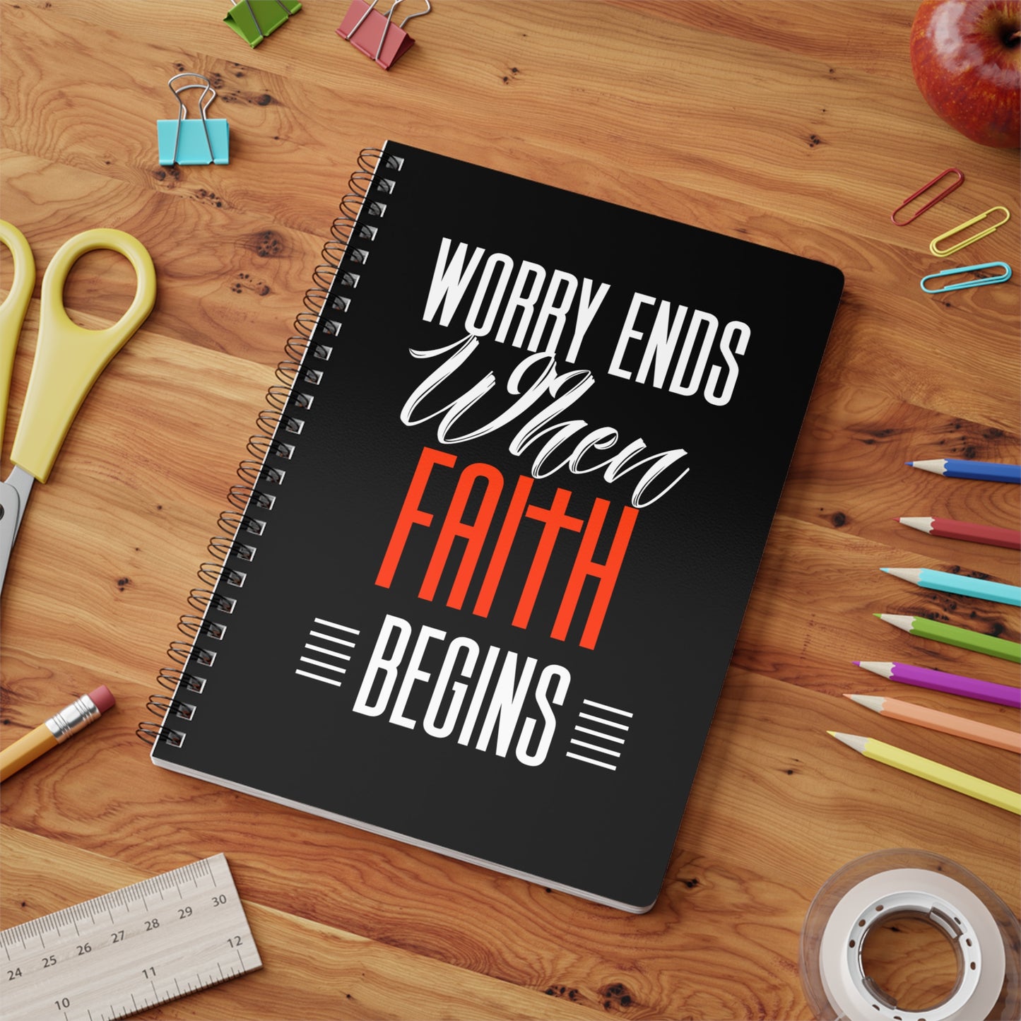 Worry Ends When Faith Begins | Christliches Notizbuch Schwarz | Christliche Geschenke | Gesegnet
