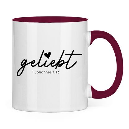 Tasse zweifarbig Geliebt Johannes 4,16 Schwarz
