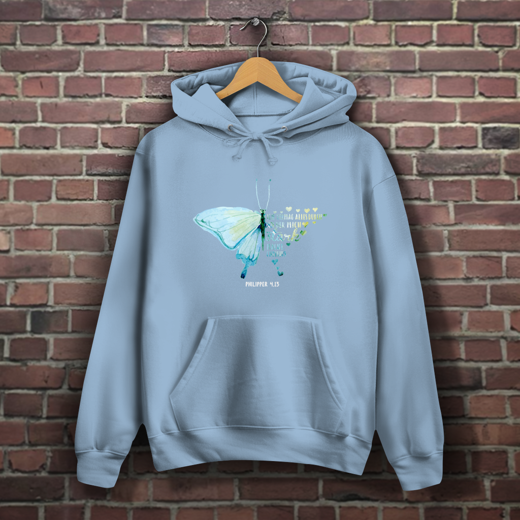 Ich bin stark durch Christus Philipper 4,13 Schmetterling - Christlicher Damen Hoodie