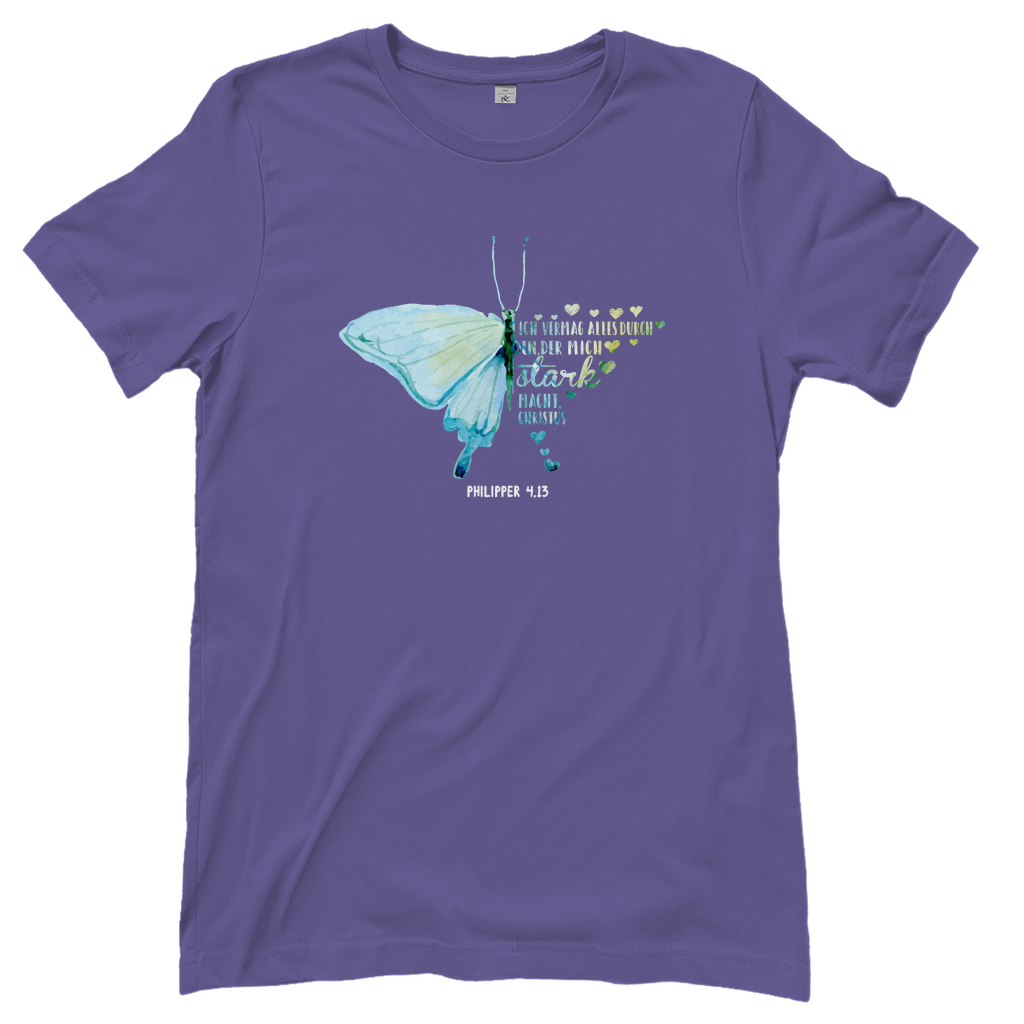 Ich bin stark durch Christus Philipper 4,13 Schmetterling Damen T-Shirt