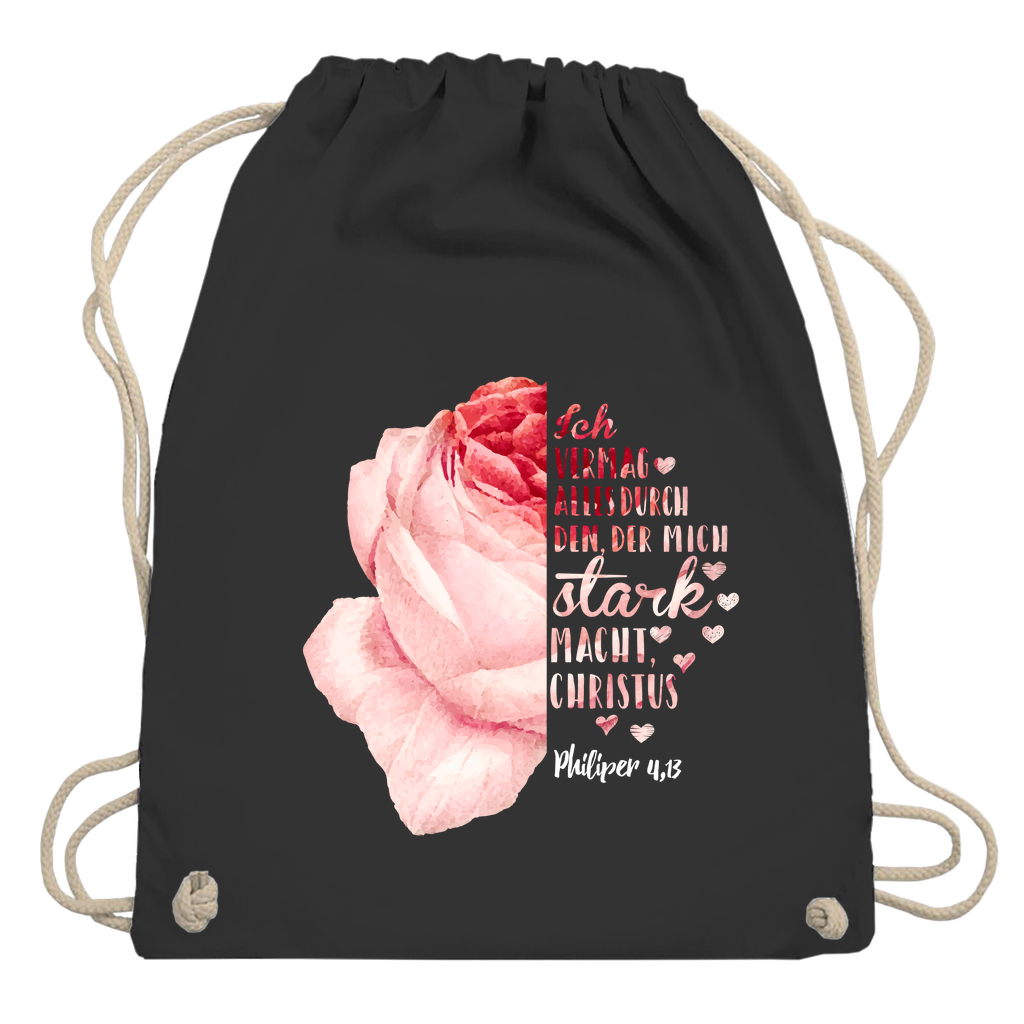 Ich bin stark durch Christus Philipper 4,13 Rose christlicher Turnbeutel