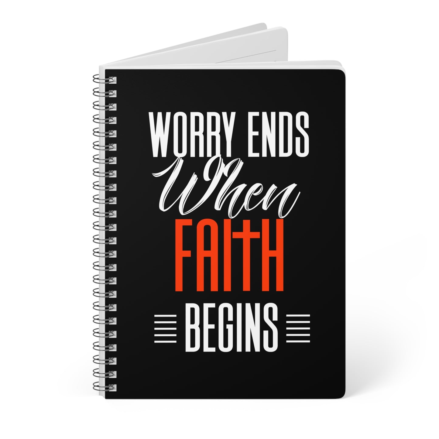 Worry Ends When Faith Begins | Christliches Notizbuch Schwarz | Christliche Geschenke | Gesegnet