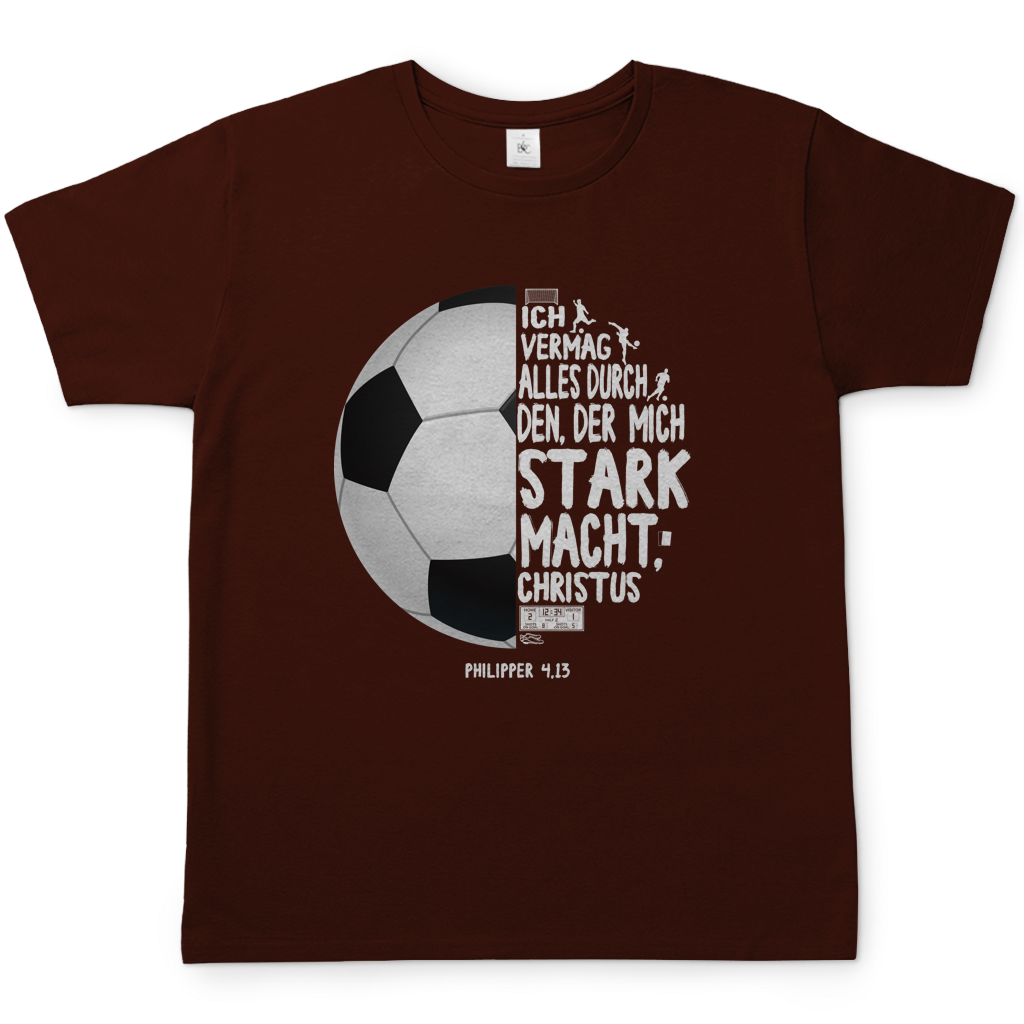 Ich vermag alles durch Christus Fußball christliches Herren T-Shirt